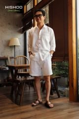 Áo Sơ Mi Rêu Nút Gỗ Nam Tay Dài Relax Form Rộng, Cổ Thường, Lai Ngang Linen Solene Vải Mềm Mát HISHOO A2T003