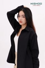 Áo Sơ Mi Tay Dài Đen Nữ Relax Form Rộng, Cổ Thường, Lai Ngang Linen Solene Vải Mềm Mát HISHOO A2G003