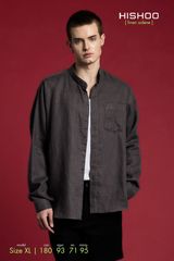 Áo Sơ Mi Nam Tay Dài Relax Form Rộng, Cổ Tàu Tròn, Lai Ngang Linen Solene Vải Mềm Mát HISHOO A2T001
