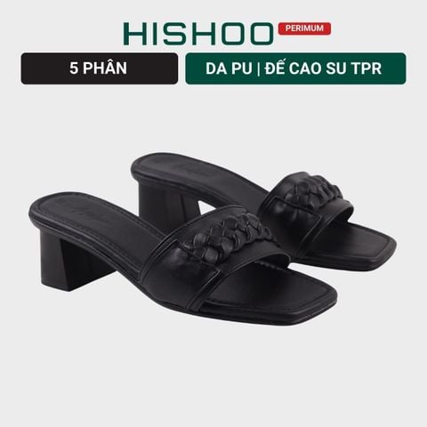 Giày Cao Gót 5cm Đế Vuông Quai Ngang Hishoo S054