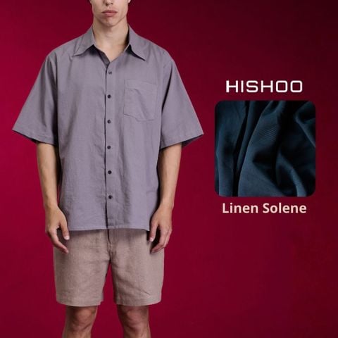 Áo Sơ Mi Xám Môn Nam Relax Form Rộng, Cổ Thường, Lai Ngang Linen Solene Vải Mềm Mát HISHOO A1T003