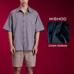 Áo Sơ Mi Xám Môn Nam Relax Form Rộng, Cổ Thường, Lai Ngang Linen Solene Vải Mềm Mát HISHOO A1T003