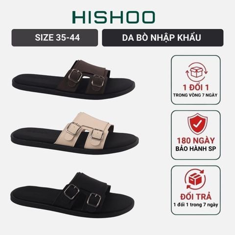 Dép lê bệt Nam quai ngang 2 khóa lót da premium Manto 6 HISHOO W004