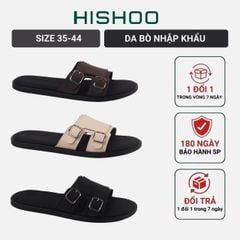 Dép lê bệt Nam quai ngang 2 khóa lót da premium Manto 6 HISHOO W004