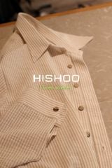 Áo Sơ Mi Sọc Nút Gỗ Tay Dài Nữ Relax Form Rộng, Cổ Thường, Lai Ngang Linen Solene Vải Mềm Mát HISHOO A2G003