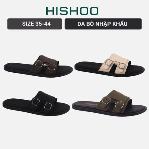 Dép lê bệt Nam quai ngang 2 khóa lót da premium Manto 6 HISHOO W004