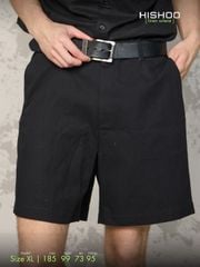 Quần short nam Đen Linen Solene HISHOO Thoáng mát giữ form mặc đi chơi đi làm Q1T001
