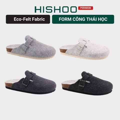 Dép đế trấu sục Boston quai ngang vải dạ Premium HISHOO B109