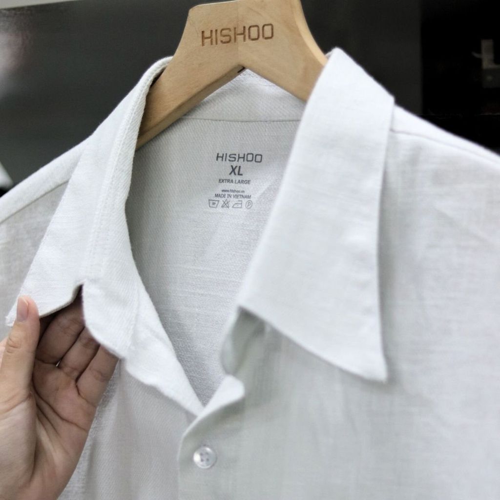 Áo Sơ Mi Nam Relax Form Rộng, Cổ Thường, Lai Ngang Linen Solene Vải Mềm Mát HISHOO A1T003