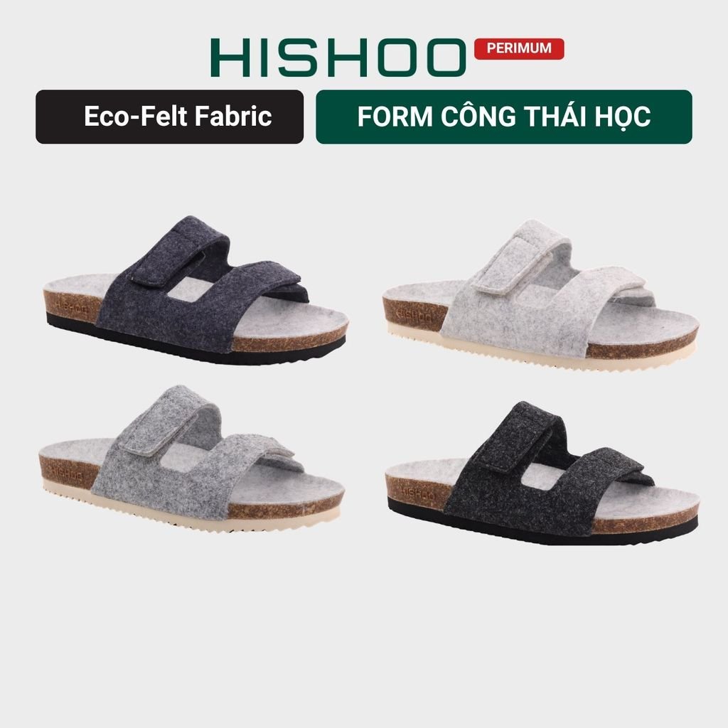 Dép đế trấu birken xé dán vải dạ Premium HISHOO B105