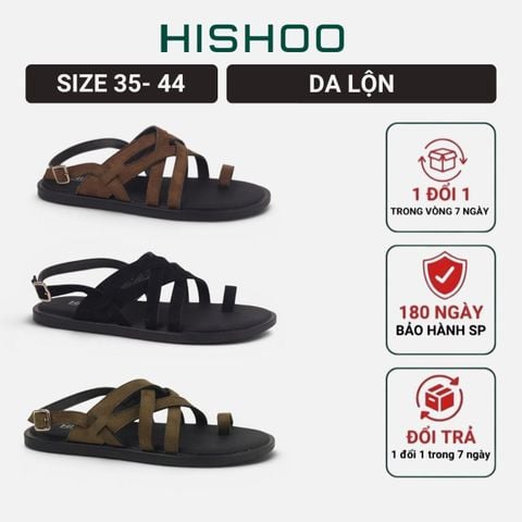 Dép Sandal lê bệt Nam quai ngang chéo xỏ ngón da lộn premium Manto 6 HISHOO K010