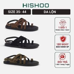 Dép Sandal lê bệt Nam quai ngang chéo xỏ ngón da lộn premium Manto 6 HISHOO K010