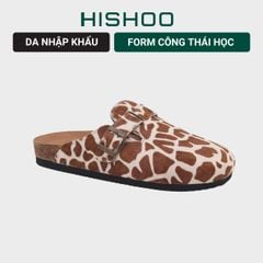 Dép đế trấu sục Boston quai ngang Bò sữa CowHide HISHOO H109