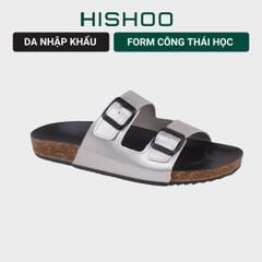 Dép đế trấu birken Bạc quai ngang 2 khóa Hishoo M093