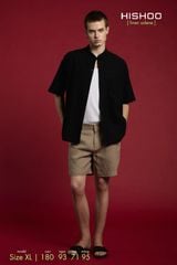 Áo Sơ Mi Nam Đen Relax Form Rộng, Cổ Tàu Tròn, Lai Ngang Linen Solene Vải Mềm Mát HISHOO A1T001