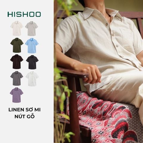 Áo Sơ Mi Nam Nút Gỗ Relax Form Rộng, Cổ Thường, Lai Ngang Linen Solene Vải Mềm Mát HISHOO A1T003