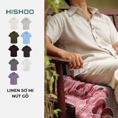 Áo Sơ Mi Nam Nút Gỗ Relax Form Rộng, Cổ Thường, Lai Ngang Linen Solene Vải Mềm Mát HISHOO A1T003