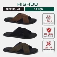 Dép lê bệt Nam quai ngang chéo da lộn lót da premium Manto 6 HISHOO K001