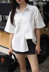 Áo Sơ Mi Nữ Relax Form Rộng, Cổ Thường, Lai Ngang Linen Solene Vải Mềm Mát HISHOO A1G003