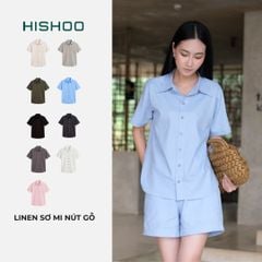 Áo Sơ Mi Nữ Nút GỗRelax Form Rộng, Cổ Thường, Lai Ngang Linen Solene Vải Mềm Mát HISHOO A1G003