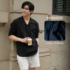 Áo Sơ Mi Nam Tay Dài Relax Form Rộng, Cổ Polo Danton, Xẻ V Linen Solene Vải Mềm Mát HISHOO A3T004