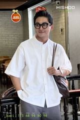 Áo Sơ Mi Trắng Nam Relax Form Rộng, Cổ Tàu Vuông, Lai Ngang Linen Solene Vải Mềm Mát HISHOO A1T002