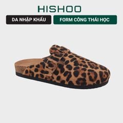 Dép đế trấu sục Boston quai ngang Da Beo Cowhide HISHOO H109