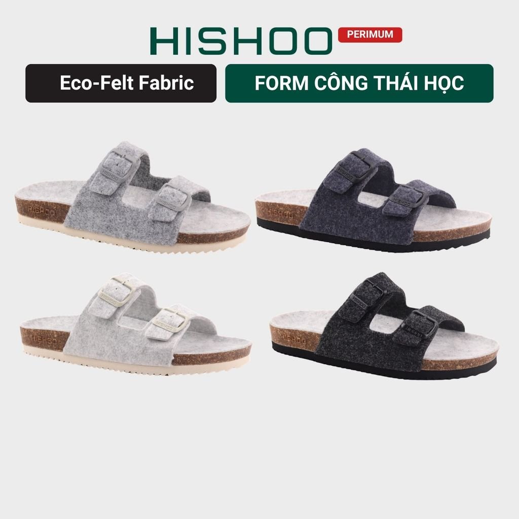 Dép đế trấu birken 2 khoá vải dạ Premium HISHOO B093