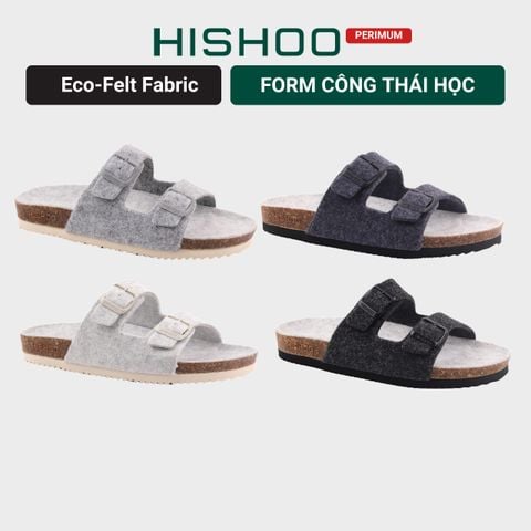 Dép đế trấu birken 2 khoá vải dạ Premium HISHOO B093