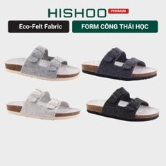 Dép đế trấu birken 2 khoá vải dạ Premium HISHOO B093