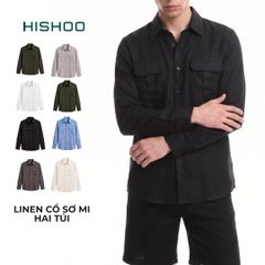 Áo Sơ Mi Nam 2 Túi Tay Dài  Relax Form Rộng, Cổ Thường, Lai Ngang Linen Solene Vải Mềm Mát HISHOO A2T005