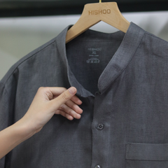 Áo Sơ Mi Nam Relax Form Rộng, Cổ Tàu Tròn, Lai Ngang Linen Solene Vải Mềm Mát HISHOO A1T001