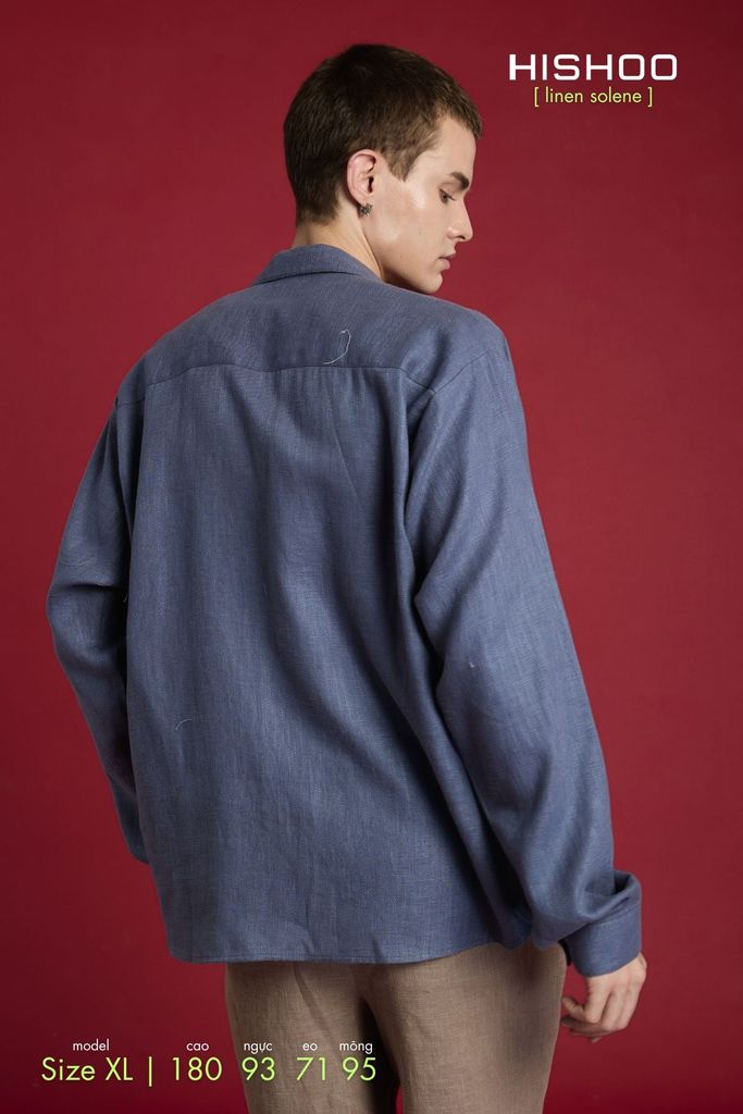 Áo Sơ Mi Nam Tay Dài Relax Form Rộng, Cổ Danton, Lai Ngang Linen Solene Vải Mềm Mát HISHOO A2T004