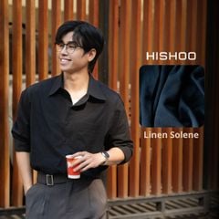Áo Sơ Mi Nam Đen Tay Dài Relax Form Rộng, Cổ Thường, Lai Ngang Linen Solene Vải Mềm Mát HISHOO A2T003