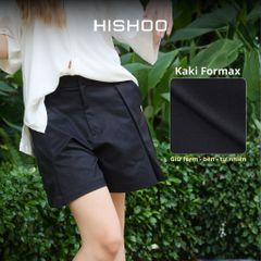 Quần kaki nữ lưng cao xếp ki Hishoo short suông basic mặc đi chơi, đi làm HISHOO QG002