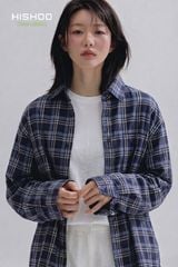 Áo Sơ Mi Sọc Caro Tay Dài Nữ Relax Form Rộng, Cổ Thường, Lai Ngang Linen Solene Vải Mềm Mát HISHOO A2G003