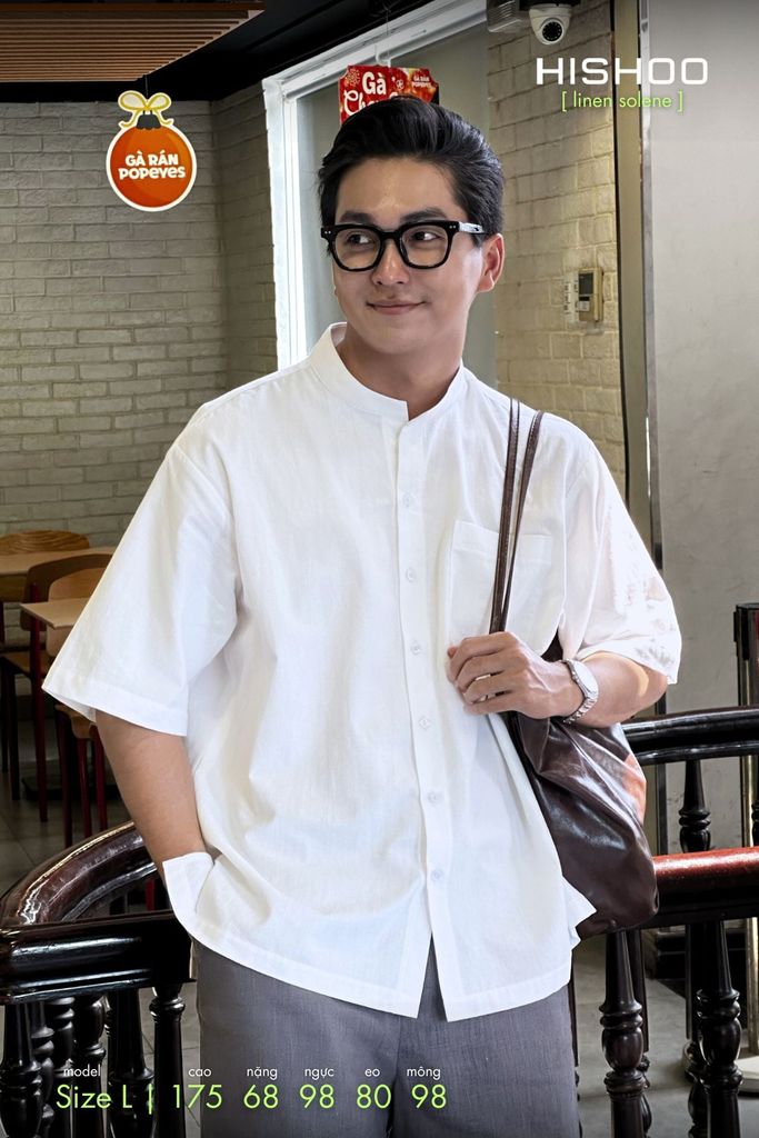 Áo Sơ Mi Nam Relax Form Rộng, Cổ Tàu Vuông, Lai Ngang Linen Solene Vải Mềm Mát HISHOO A1T002