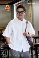 Áo Sơ Mi Nam Relax Form Rộng, Cổ Tàu Vuông, Lai Ngang Linen Solene Vải Mềm Mát HISHOO A1T002