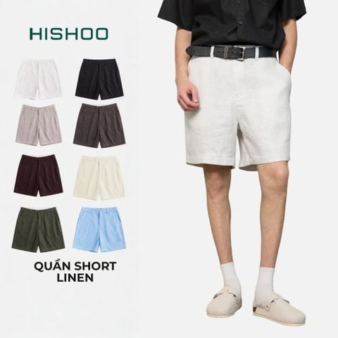 Quần short nam Linen Solene HISHOO Thoáng mát giữ form mặc đi chơi đi làm Q1T001