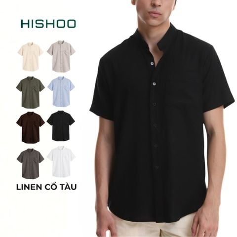 Áo Sơ Mi Nam Relax Form Rộng, Cổ Tàu Vuông, Lai Ngang Linen Solene Vải Mềm Mát HISHOO A1T002