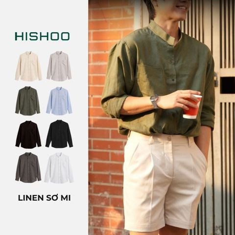 Áo Sơ Mi Nam Tay Dài Relax Form Rộng, Cổ Tàu Vuông, Lai Ngang Linen Solene Vải Mềm Mát HISHOO A2T002