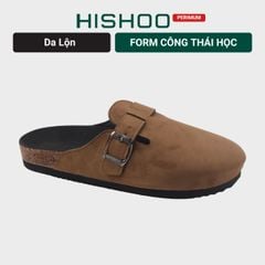 Dép đế trấu sục Boston quai ngang Nâu da lộn HISHOO R109