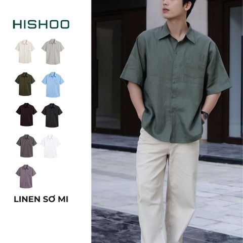 Áo Sơ Mi Nam Relax Form Rộng, Cổ Thường, Lai Ngang Linen Solene Vải Mềm Mát HISHOO A1T003