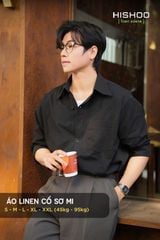 Áo Sơ Mi Nam Đen Tay Dài Relax Form Rộng, Cổ Thường, Lai Ngang Linen Solene Vải Mềm Mát HISHOO A2T003