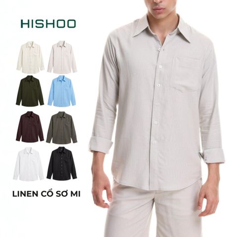 Áo Sơ Mi Nam Tay Dài Relax Form Rộng, Cổ Thường, Lai Ngang Linen Solene Vải Mềm Mát HISHOO A2T003