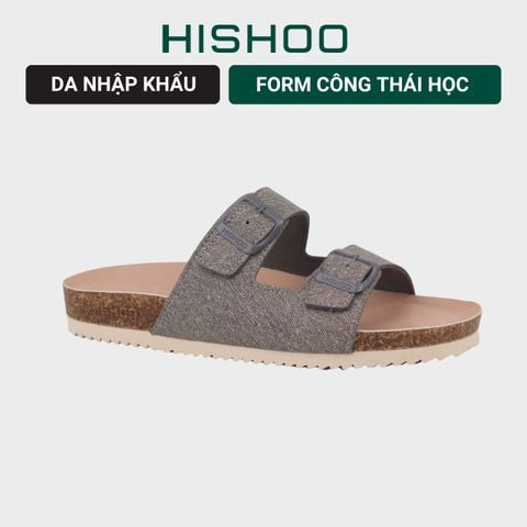 Dép đế trấu birken 2 khóa Xám Demin Khóa Xám Premium HISHOO B093