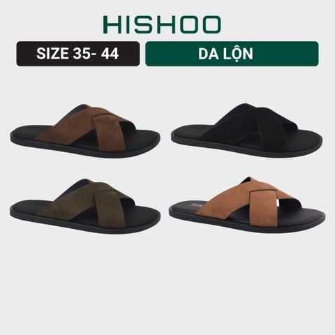 Dép lê bệt Nam quai ngang chéo da lộn lót da premium Manto 6 HISHOO K001