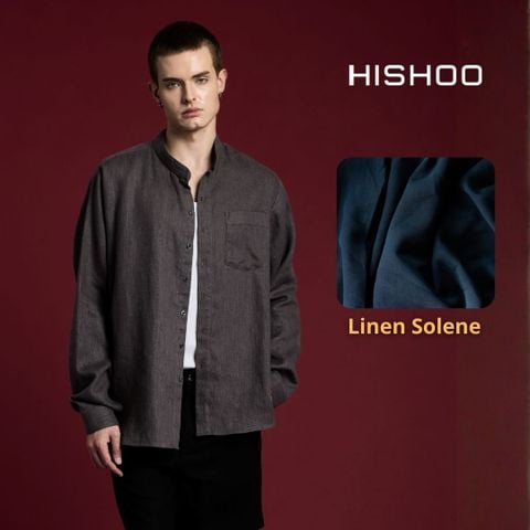 Áo Sơ Mi Nam Tay Dài Relax Form Rộng, Cổ Tàu Tròn, Lai Ngang Linen Solene Vải Mềm Mát HISHOO A2T001
