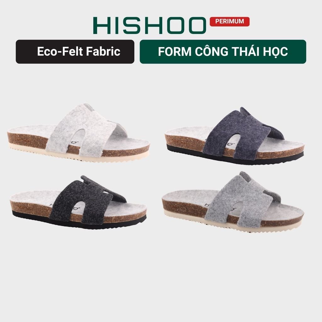 Dép đế trấu birken chữ H vải dạ Premium HISHOO B095