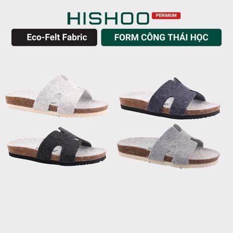 Dép đế trấu birken chữ H vải dạ Premium HISHOO B095